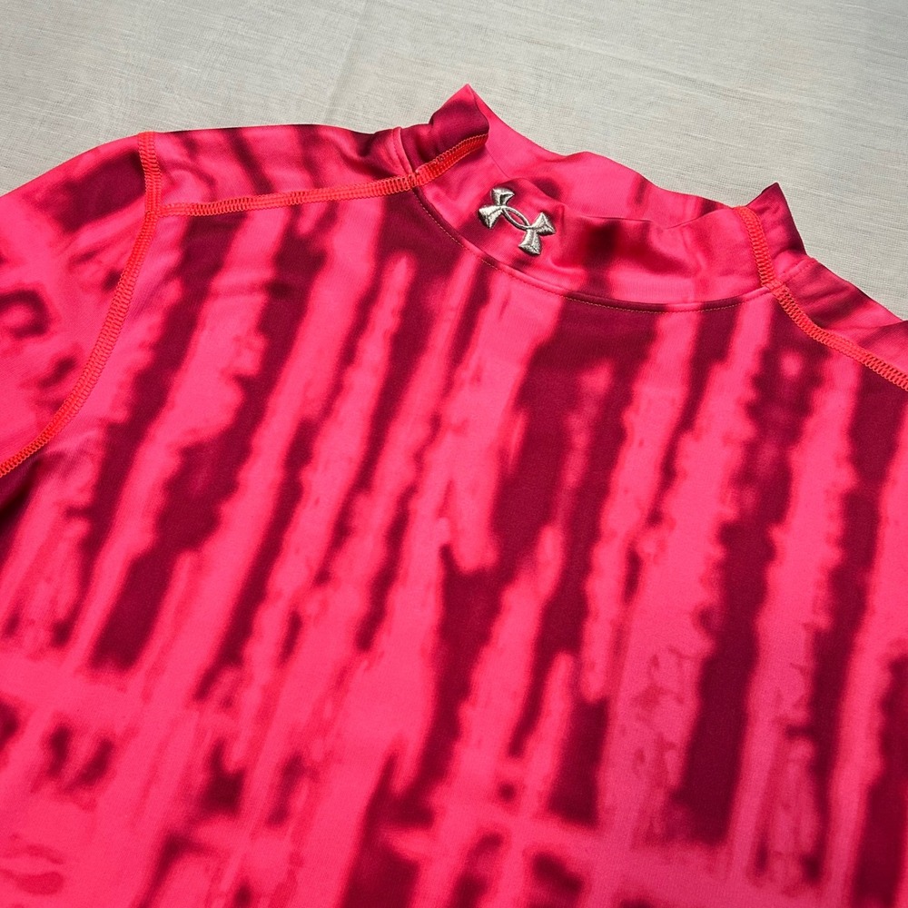 Under Armour ColdGear Mock Neck Women Small Pink Abstract Fitted Base Layer Top